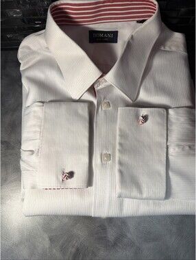Domani Blue Label Mens Square Button Up Dress Shirt size XL White W/red Accents￼